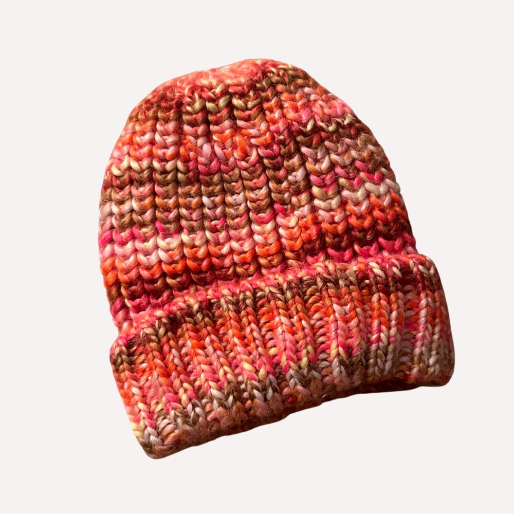 wild fable funky pink and orange knit winter beanie